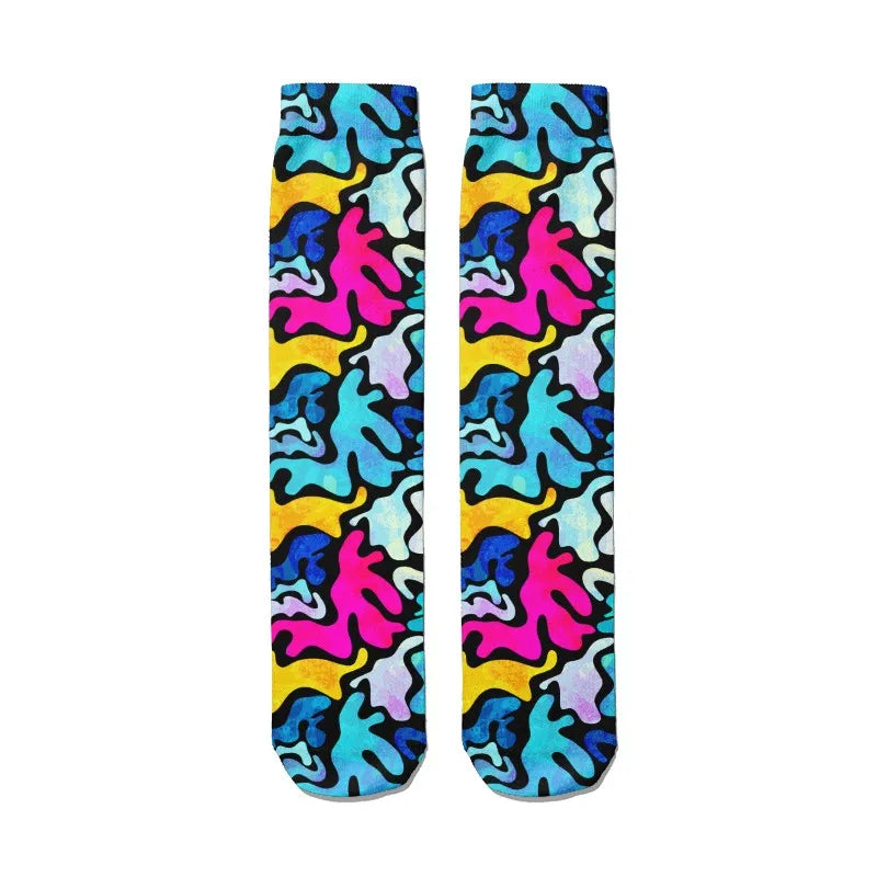 3D Cool Doodle Printing Socks Fashion Trend Hip Hop Thigh Colorful Qme style4 One Size China Mainland