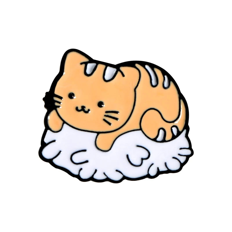 Sushi Rice Ball Cat Enamel Pins Food Badge Cartoon Brooches for Women Cute Animal Lapel Pin Bag Anime Jewelry Gift Wholesale Qme 2