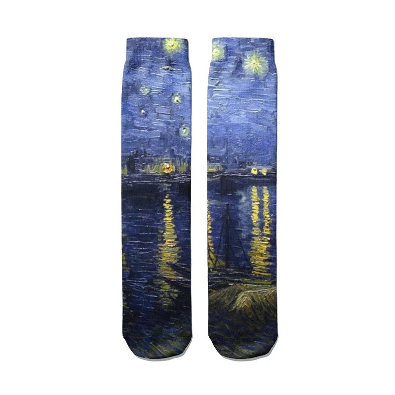 Van Gogh Mural World Famous Painting Sunflower Socks Men Novelty Qme style2