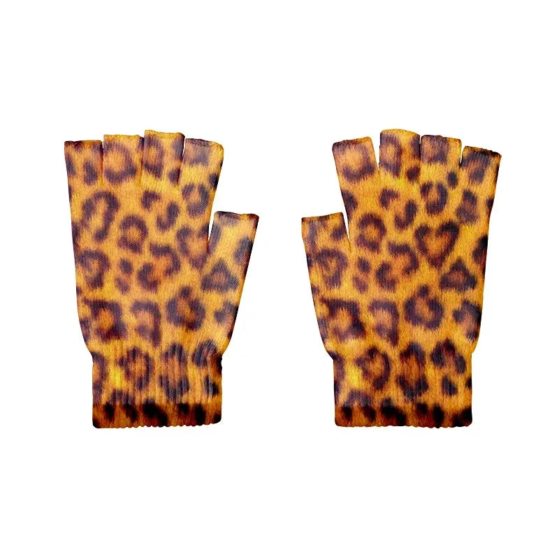 Women Leopard Gloves Fashion Elastic Five Fingers Men's Outdoor Qme style6 One Size China Mainland