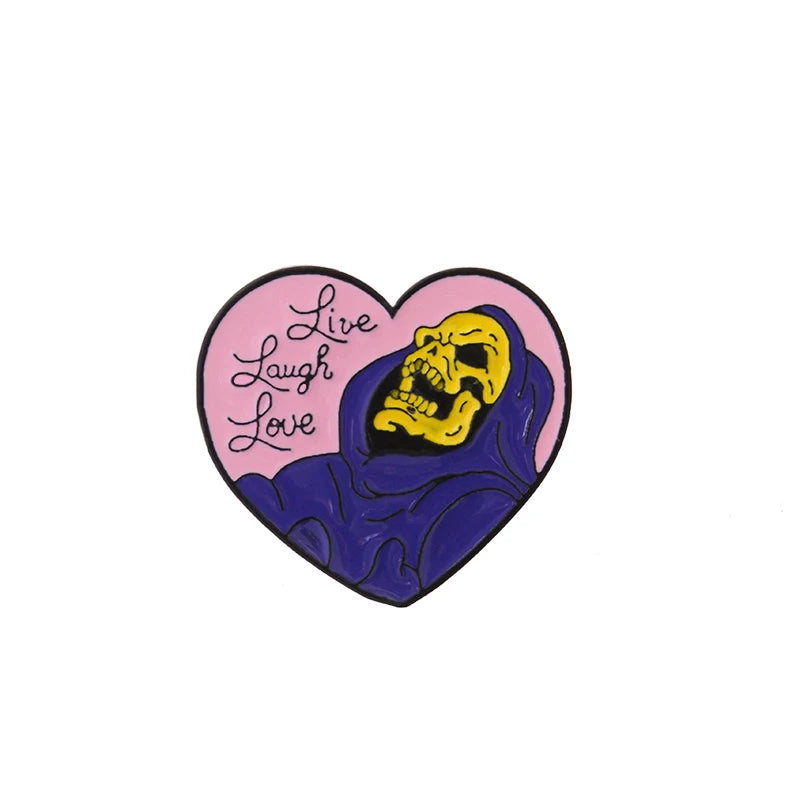 Skeletor Purple Hood Enamel Pins Master Universe Badge Brooch Bag Clothes Lapel Classic Cartoon Jewelry Halloween Gift Wholesale Qme LIVE LAUGH LOVE