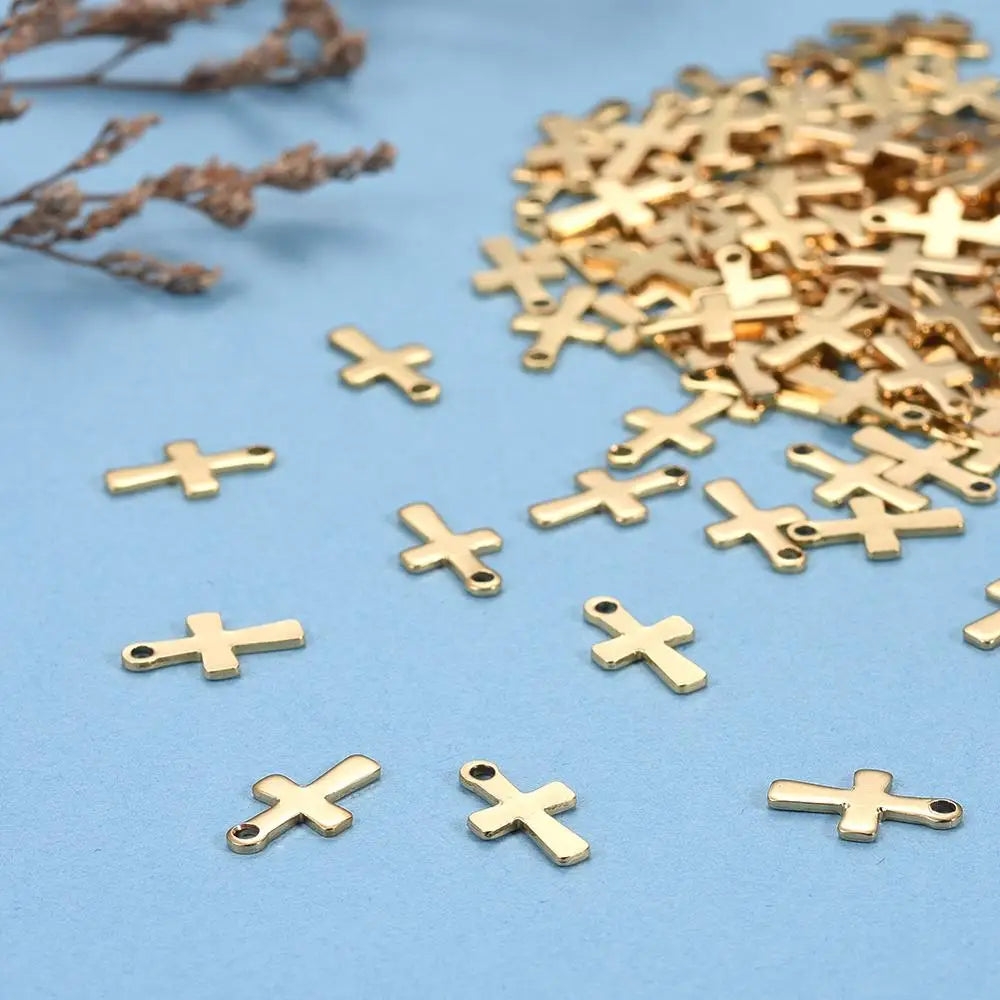 200Pcs 304 Stainless Steel Cross Charms Pendant For Bracelet Necklace Jewelry Accessories DIY Craft Making 12x7x1mm Qme
