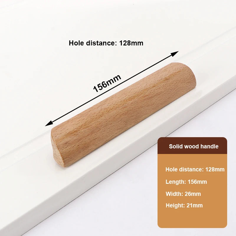 Wooden Furniture Handle Drawer Pulls Nordic Cabinet Solid Wood Handles Environmental Friendly Wardrobe Knob with Mounting Screws Qme Hole distance 128mm