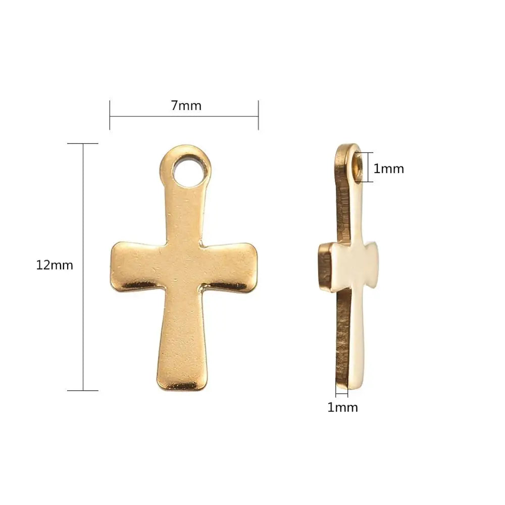 200Pcs 304 Stainless Steel Cross Charms Pendant For Bracelet Necklace Jewelry Accessories DIY Craft Making 12x7x1mm Qme