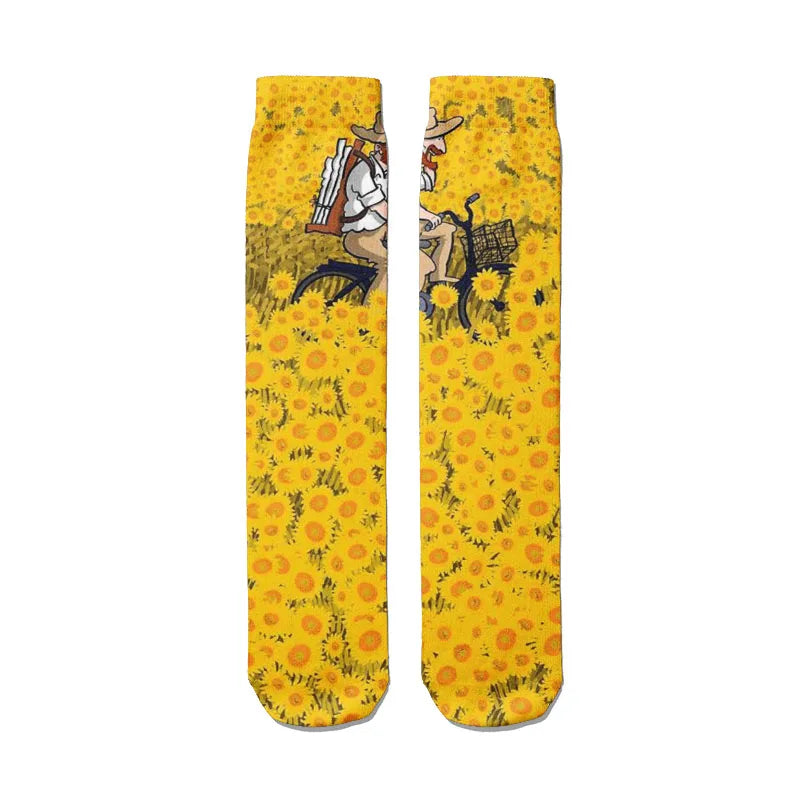 Creative Cartoon Van Gogh Cotton Socks Female Kawaii Spring Fall Qme style1 One Size China Mainland