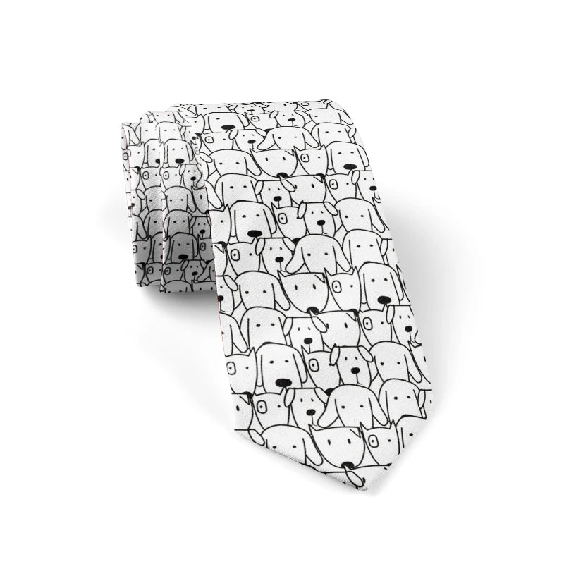 Men's Cute Print Tie Men Women Colourful Polyester Necktie Cat Dog Qme style1 China Mainland
