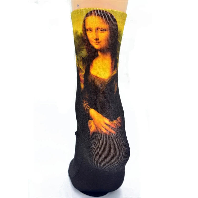 Retro Mona Lisa Sunflower Socks Men's Women Oil Painting Unisex Qme