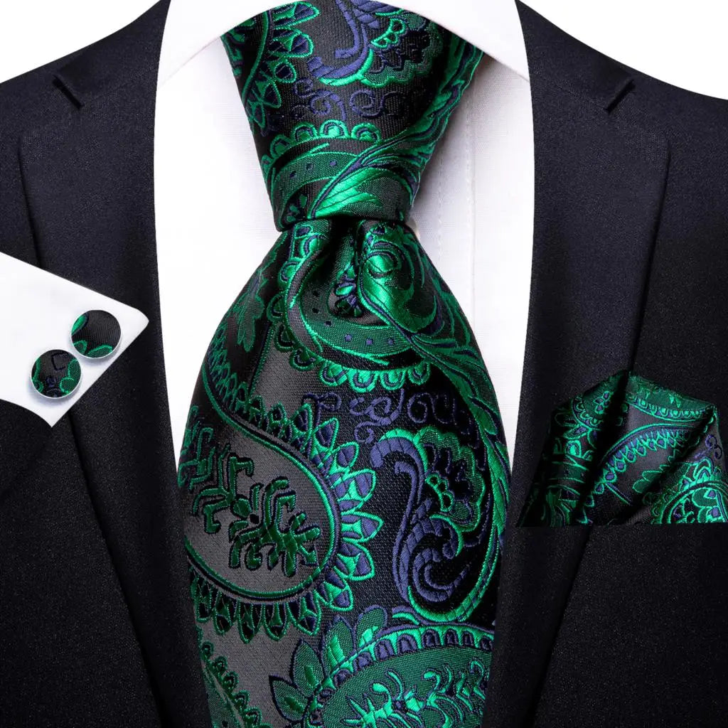Luxury Mens Ties Floral Black Gold Paisley Red Blue Necktie Pocket Qme 3391