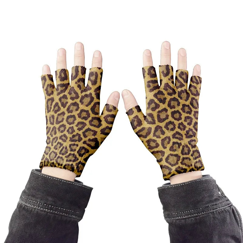 Women Leopard Gloves Fashion Elastic Five Fingers Men's Outdoor Qme