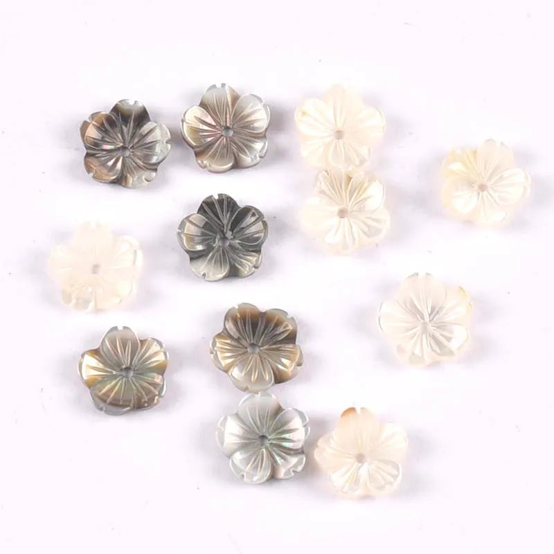 5pcs Beige/Grey Flower Texture Curved Natural Mother Of Pearl Shell Beads For Jewelry Making Earring Diy Accessories 10mm tr0388 Qme