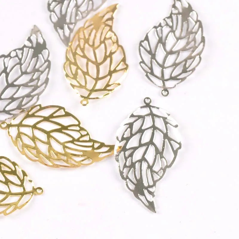 20pcs Metal Crafts Gold Silver Leaf Filigree Wraps Flower Connectors For DIY Scrapbook Home Decoration Handcraft 41x22mm yk0775 Qme