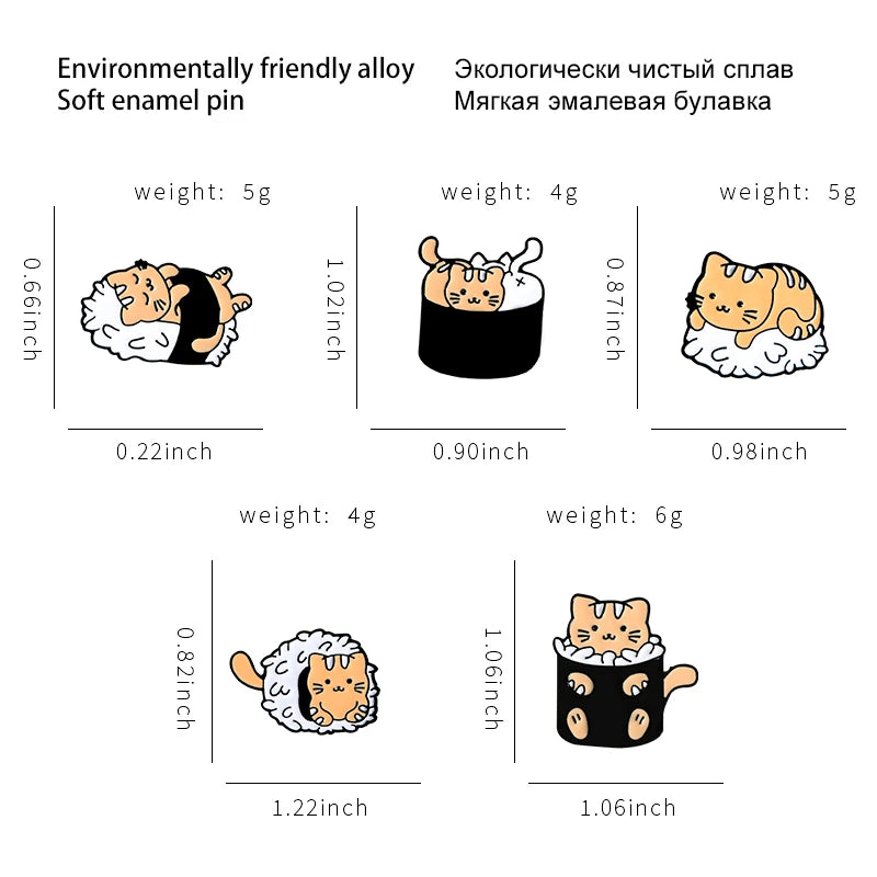 Sushi Rice Ball Cat Enamel Pins Food Badge Cartoon Brooches for Women Cute Animal Lapel Pin Bag Anime Jewelry Gift Wholesale Qme