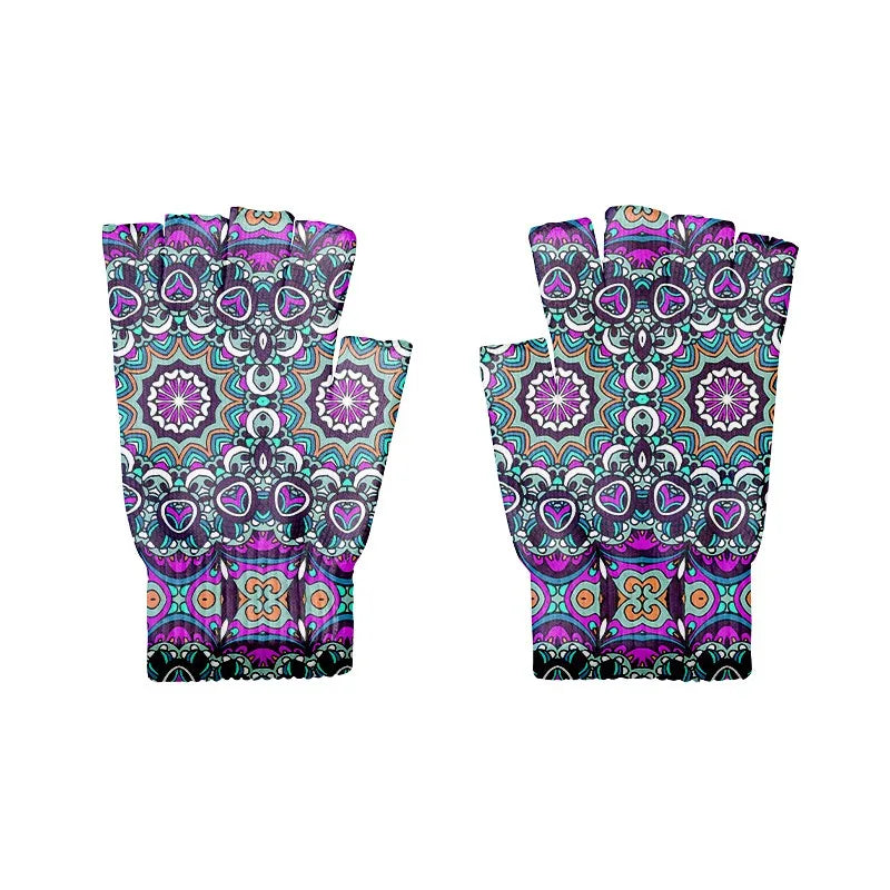 Stylish Simple Mandala Gloves Half Finger Sports Fingerless Knitted Qme style6 One Size China Mainland