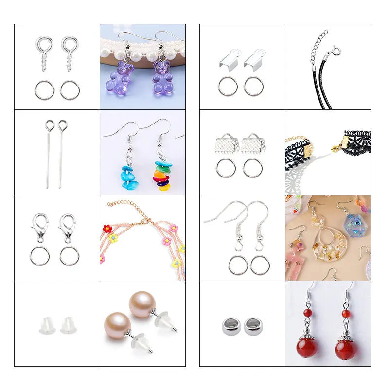 Jewelry Making Supplies Kit with Jewelry Tools Open Jump Rings Lobster Clasps Crimp Beads Screw Head Pins Eye Pins Earing Hooks Qme