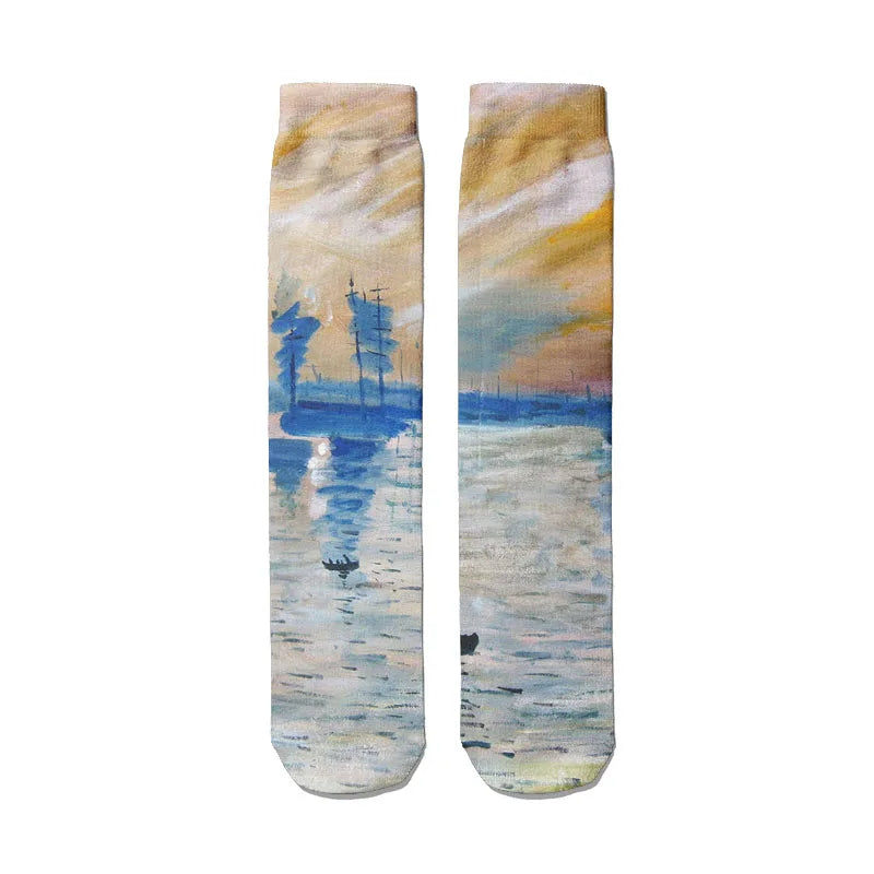 Van Gogh Mural World Famous Painting Sunflower Socks Men Novelty Qme style13