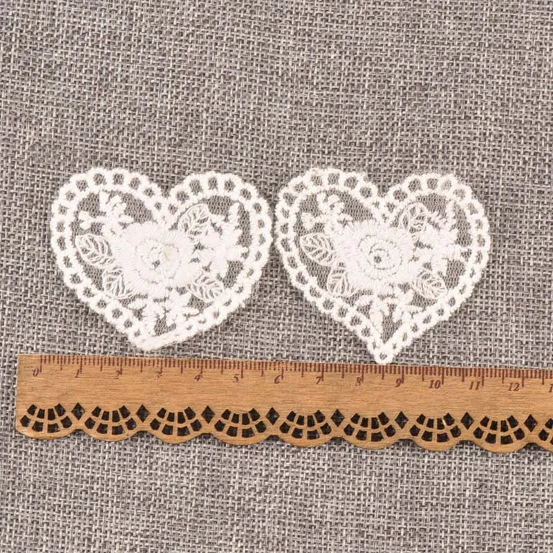 10Pcs Heart Embroidery Lace Applique Mesh Trim White Patch For Garment Accessories Decoration Sew On Guipure Lace Fabric c0991 Qme