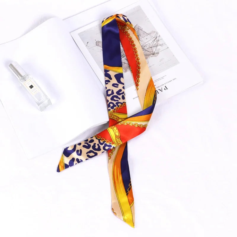 Print Flower Small Scarf Women Handle Bag Ribbons Fashion Head Long