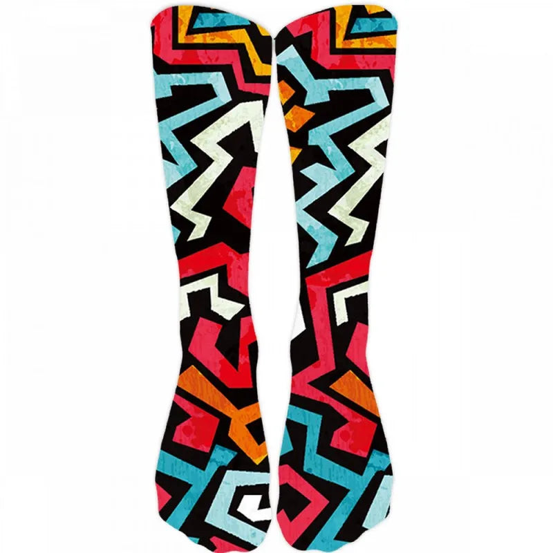 3D Graffiti Harajuku Hip Hop Thigh Socks Colorful Happy Funny Qme