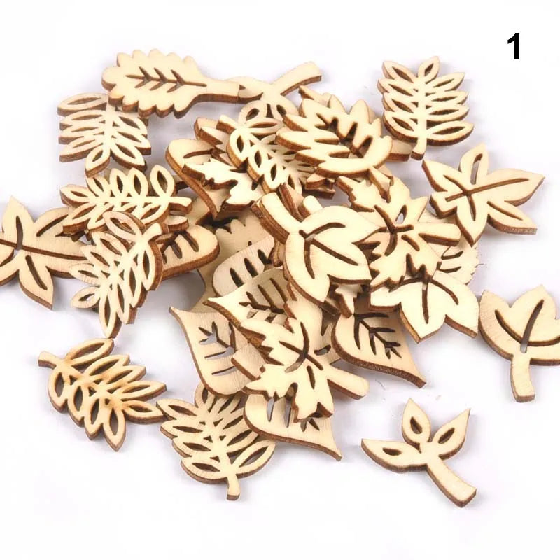 50Pcs Mix Pattern Wood Slices DIY Scrapbook Crafts Supplies Unfinished Wooden Home Decorations Handmade Ornament 25-30mm m2204 Qme 1