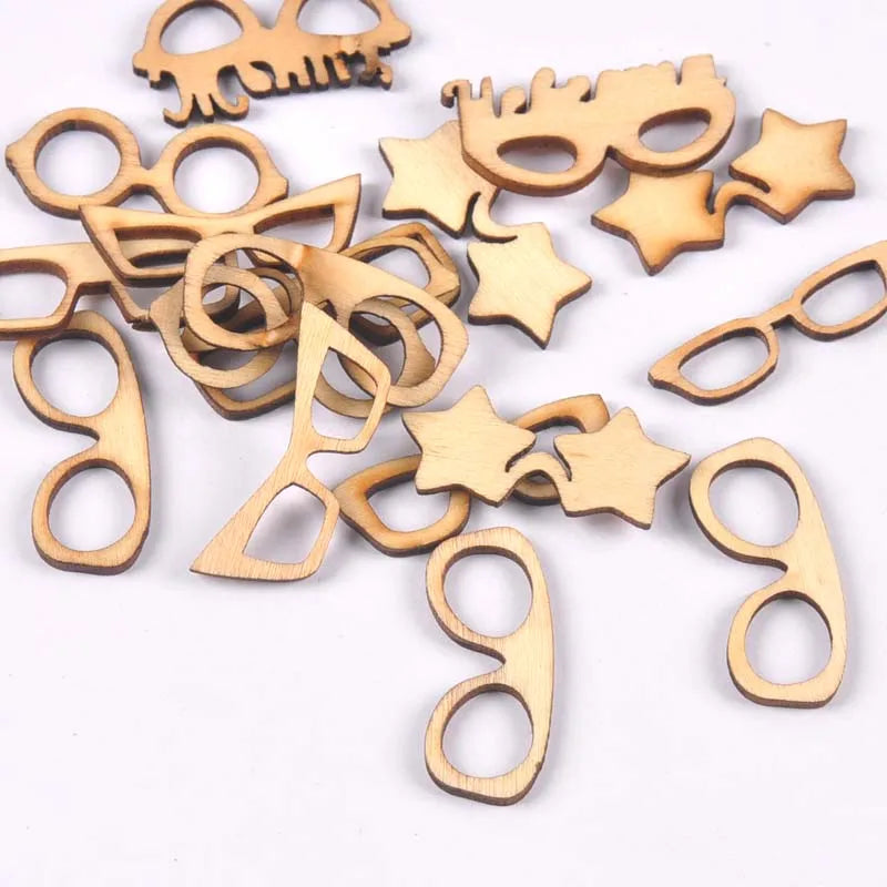 Random Mix Wood Crafts Glasses Pattern Handmade Ornaments Wooden Slices DIY Scrapbook Accessories Home Decor 17Pcs 20-35mm m2602 Qme