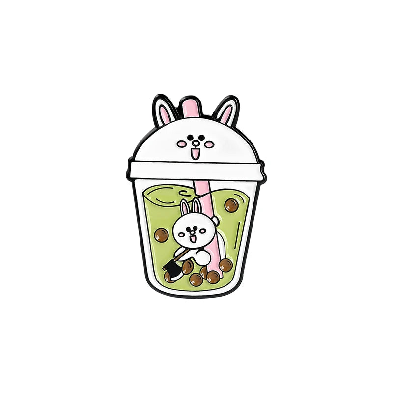 Cute Bubble Cat Penguin Boba Tea Enamel Pins Tapioca Milk Tea Lapel Pin Animal Badges Bag Kitty Brooches for Gift Wholesale Qme 3