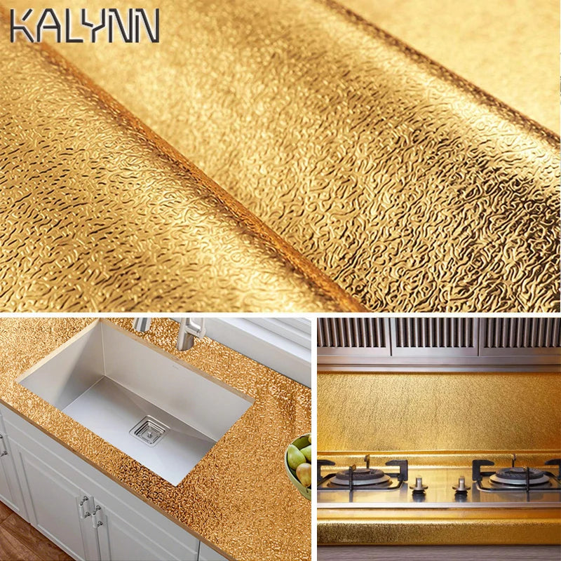 Gold Self Adhesive Wallpaper Metal Look Kitchen Oil Waterproof Qme
