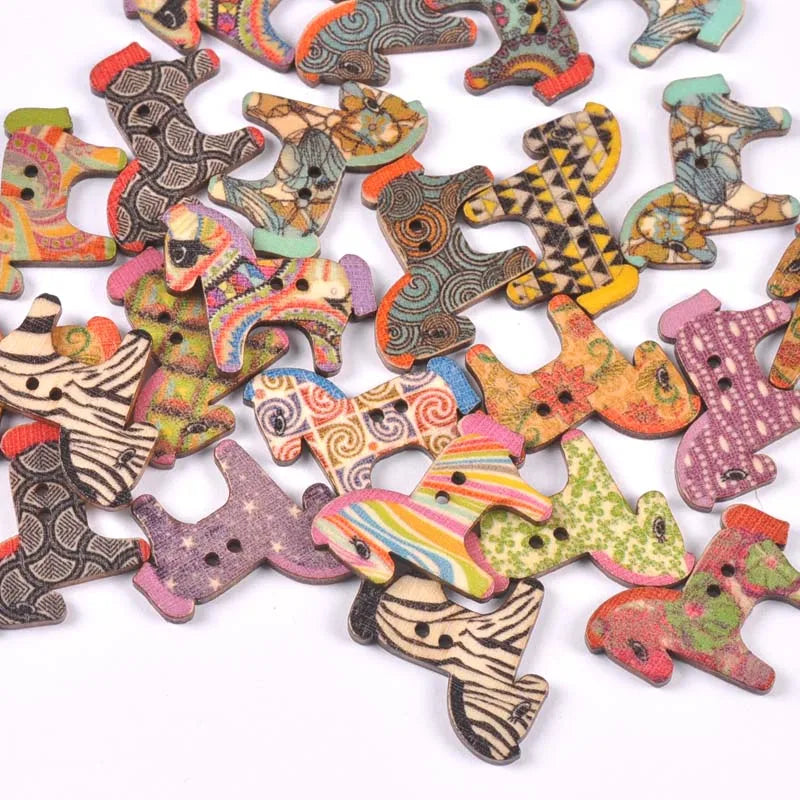2 Hole Vintage Mixed Cartoon Painting Wooden Buttons For Clothes Sewing Crafts Scrapbooking DIY Kid Apparel Supplies 25pcs m1893 Qme 15