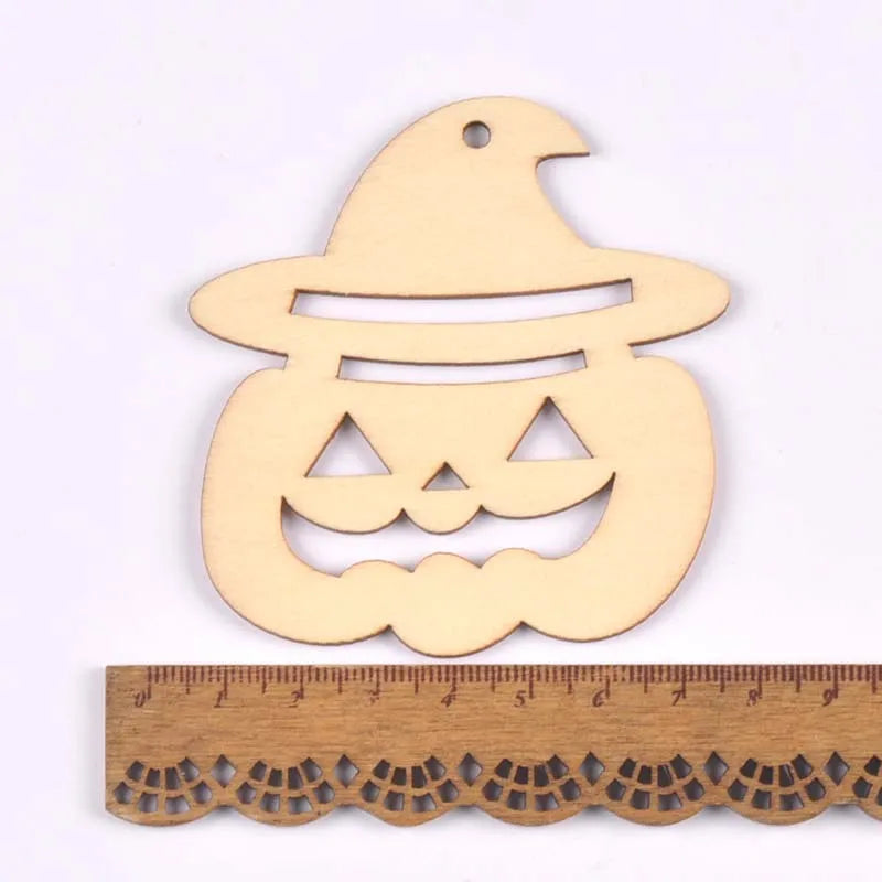 Mixed Natural Wooden Halloween Pendant Wood Slices DIY Crafts Hanging Handmade Accessory Home Party Decor 60-100mm 10Pcs M2708 Qme 7