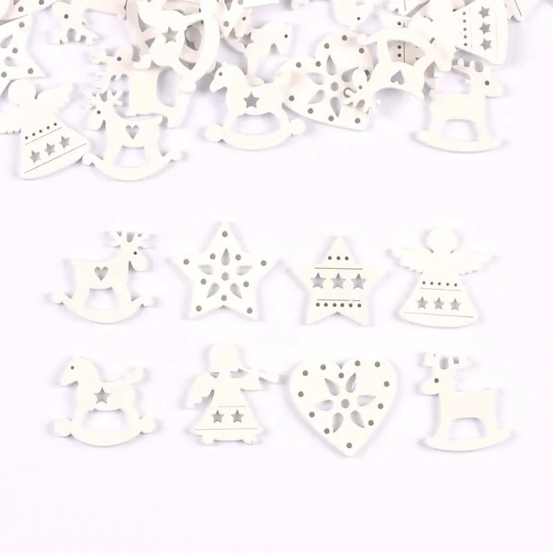 50pcs 26-30mm Wood Crafts white angels/stars/wood horse DIY Scrapbooking For Wooden Ornament Home Decoration Sewing Accessories Qme