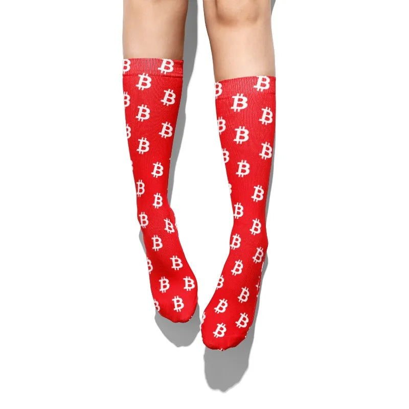 Creative Bitcoin Print Socks Men Women Breathable Middle Tube Unisex Qme