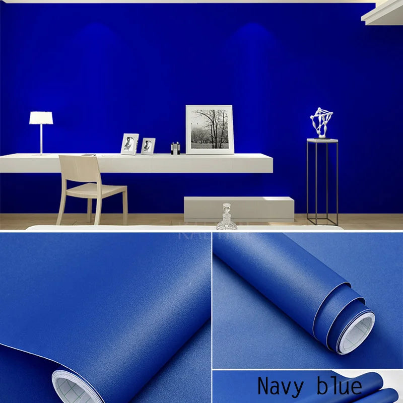 Solid Waterproof Wallpaper Room Self-adhesive Black White Wardrobe Qme