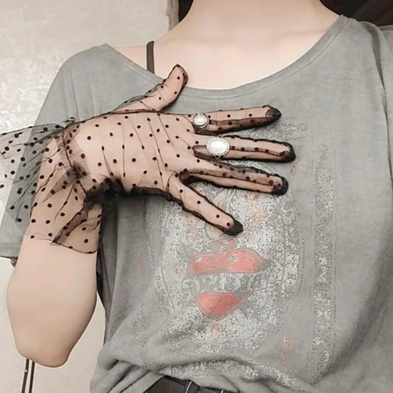 1 Pair Lace Gloves Fashion Autumn Summer Women Short Tulle Stretchy Qme