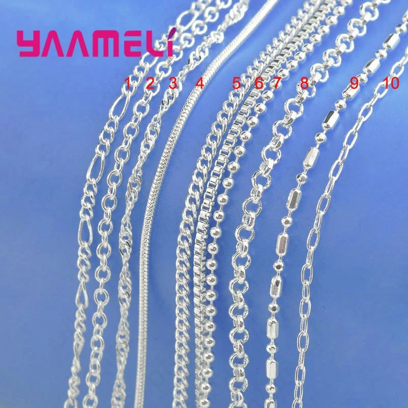 Promotion 100% Authentic 925 Sterling Silver Color Chain Necklace with Lobster Clasps fit Men Women Pendant 10 Design 16-30 Inch Qme Model 5 22 Inch