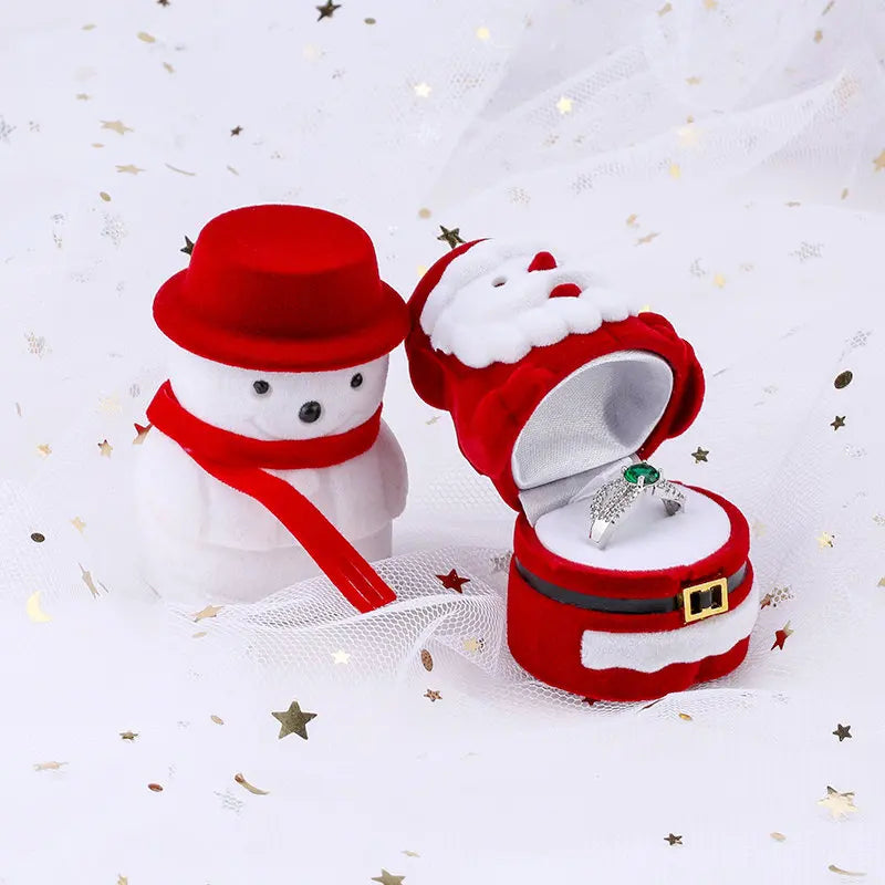 1 Piece snowman Velvet Jewelry Box Santa Claus Ring Box Jewelry Container for Earrings Display Christmas Gift Box Holder Qme
