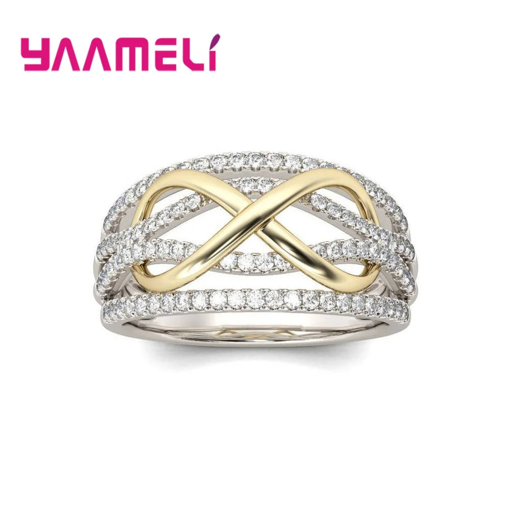 Infinity Love Ring 925 Sterling Silver Color Shining Cubic Zircon Bowknot Letter 8 Eternity Promise Jewelry for Woman Girlfriend Qme
