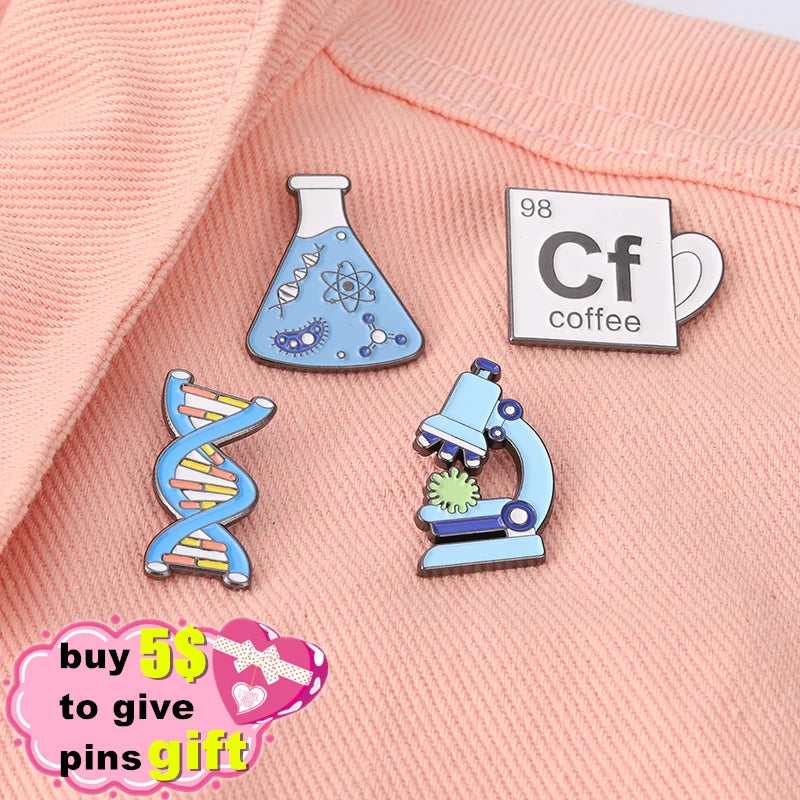Custom Microscope Enamel Pin Flask DNA Coffee Cup Brooch Badge for Backpack Hat Bags Accessories Scientist Science Teacher Gift Qme