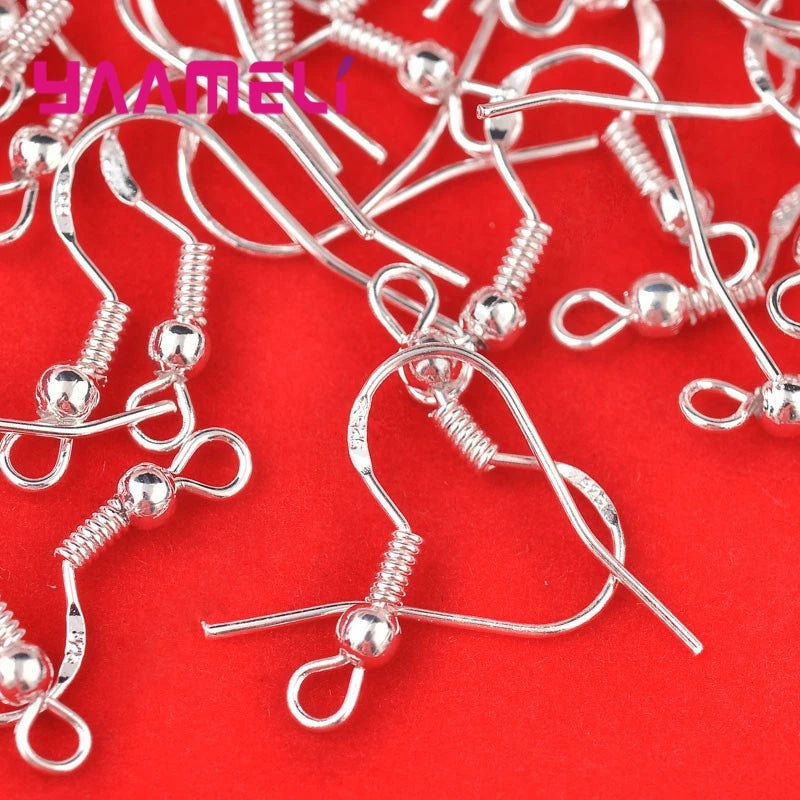 200PCS Earring Making Wholesale 18mm 925 Sterling Silver Color Stamp Earring French Hooks Beaded Ball Jewelry Accessory Findings Qme