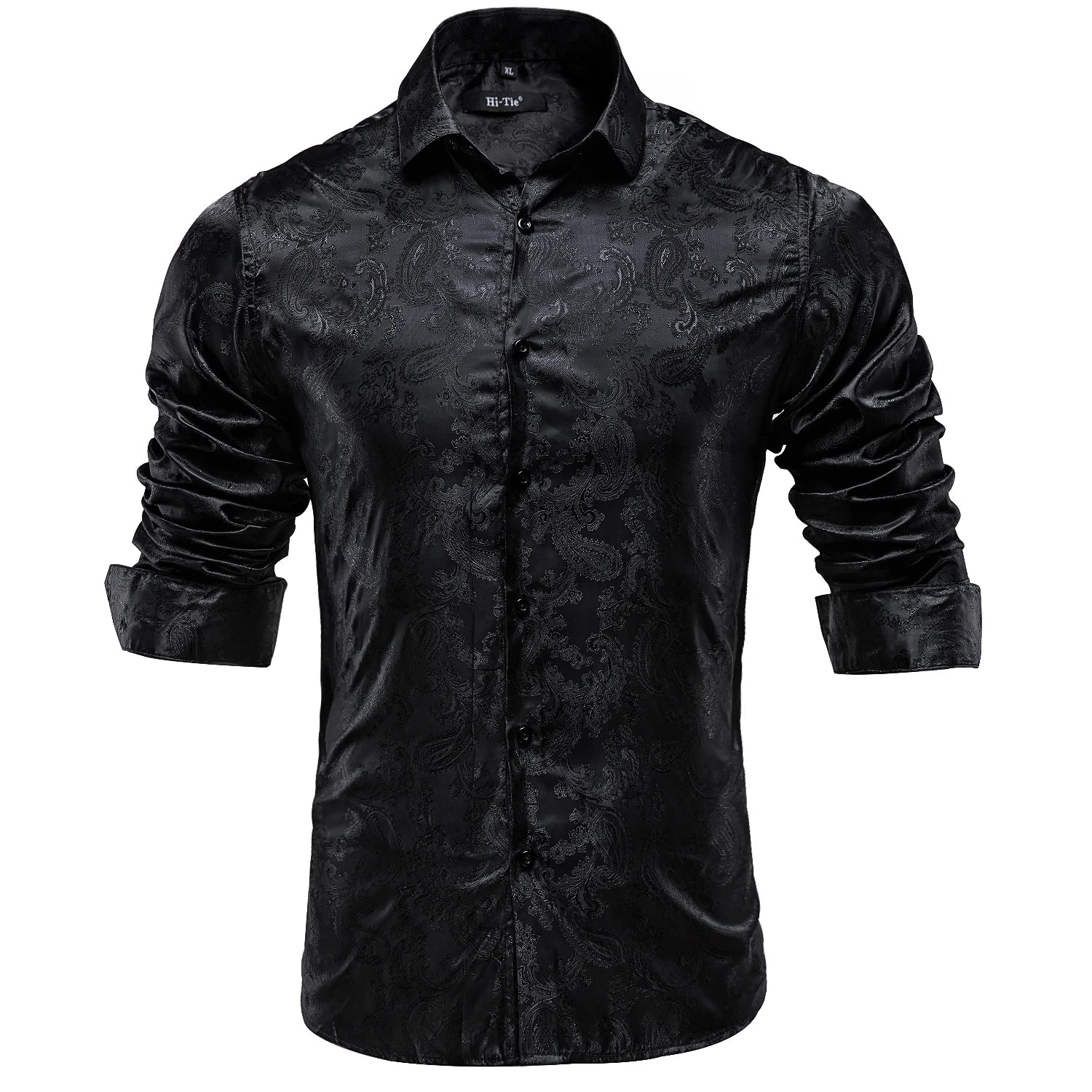 Hi-tie Jacquard Paisley Light Blue Mens Shirt Long Sleeve Lapel