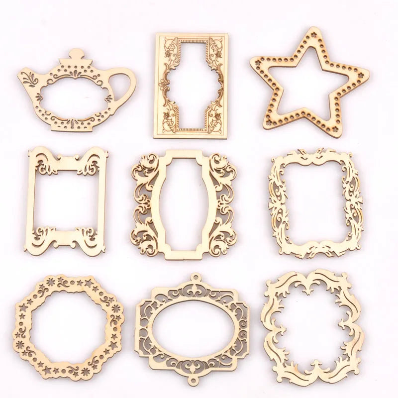 Hollow Photo Frame Natural Wood Slices DIY Crafts Scrapbook For Kids Handicrafts Wooden Ornaments Home Decoration 5Pcs m2561 Qme