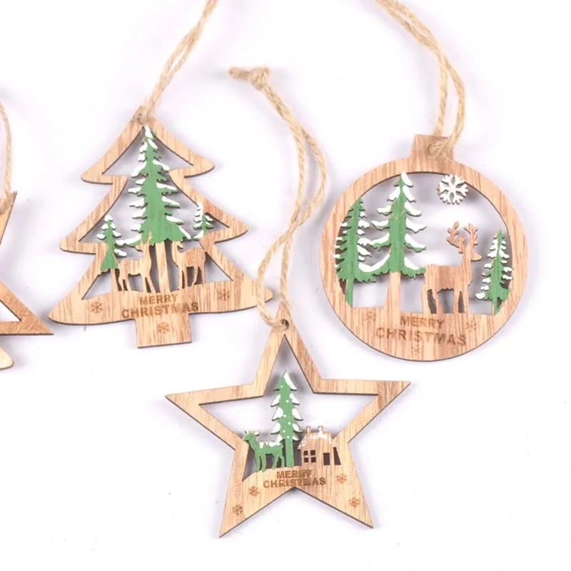 3Pcs Tree/star Pattern Christmas Red Green Wooden Ornaments Decor For Home Xmas Tree Hanging Pendants Wood Slices Crafts c2353 Qme