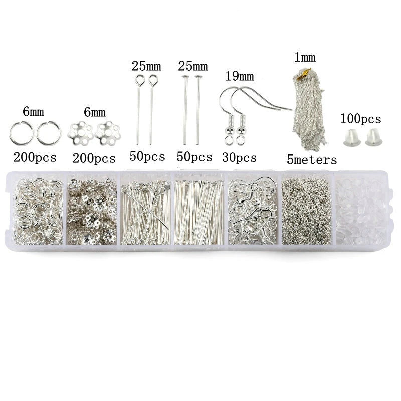 Jewelry Findings Tool Set Open Jump Ring/Lobster Clasp/Tail Chain/Clip Buckle/Drop Kit/Earring Hooks/ For DIY Jewelry Making Qme 4