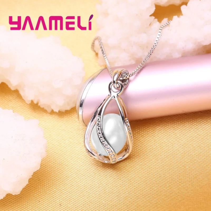 Elegant Gift Jewelry Sets for Women Female 925 Sterling Silver Color Rotating Freshwater Pearl Pendant Necklace Huggie Earrings Qme
