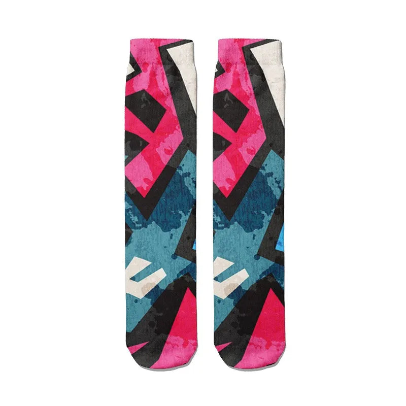 3D Graffiti Harajuku Hip Hop Thigh Socks Colorful Happy Funny Qme style11 One Size China Mainland