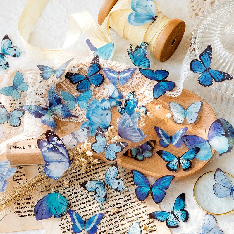 40Pcs/lot Butterfly Deco Stickers Scrapbooking Bullet Journaling Toy Retro Craft Deco Album DIY Stationery Stickers Waterproof Qme