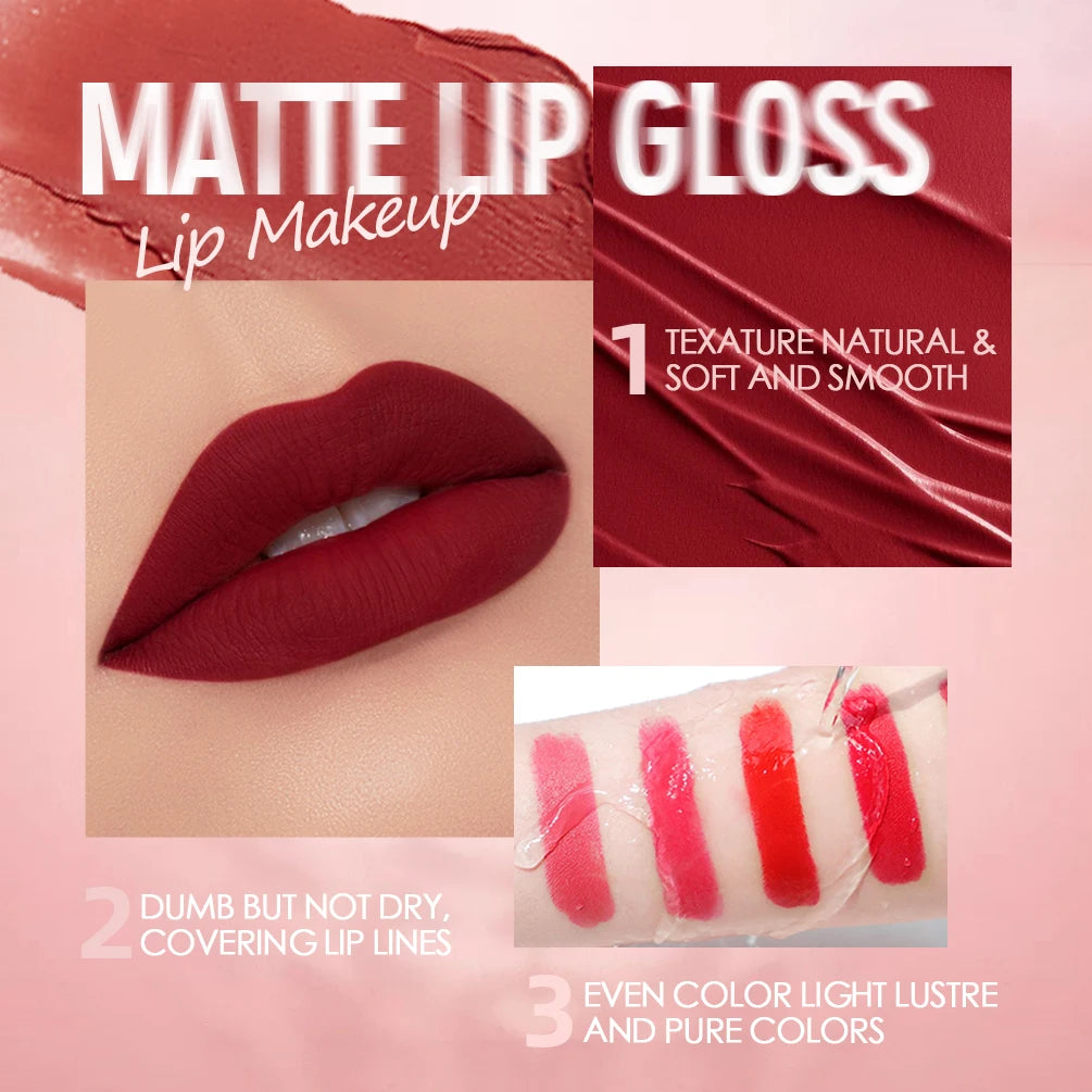 Matte Velvet Red Lipstick Waterproof Black Lip Gloss Long Lasting Non-marking Sexy Lipgloss Makeup Liquid Lipsticks Lip Tint Qme