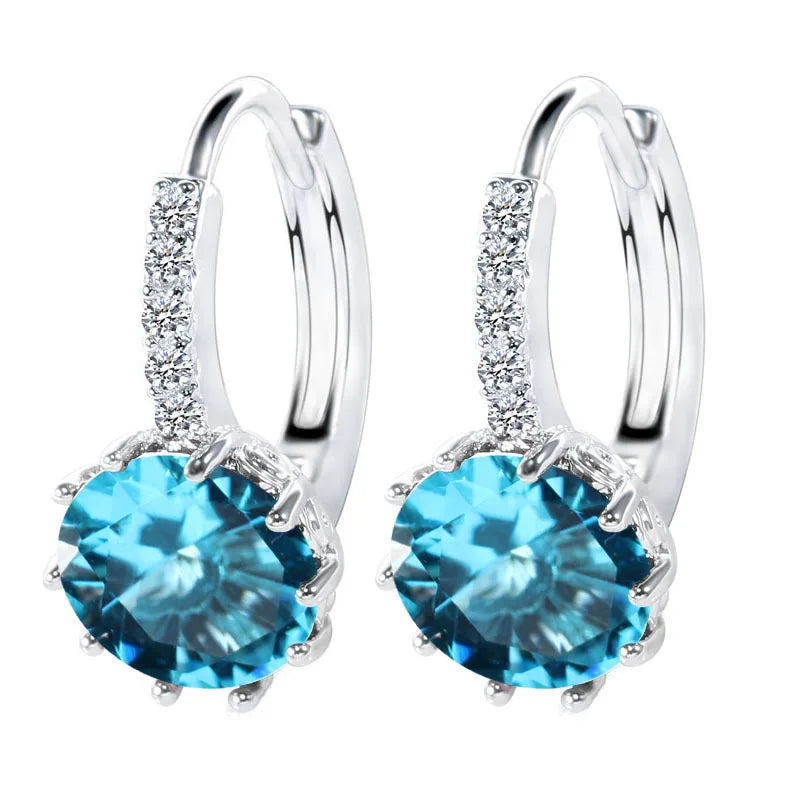 Big Sale 925 Sterling Silver Color Loop Hoop Earrings Candy Color Cubic Zircon Charms Women Jewelry Wedding Accessory Brincos Qme