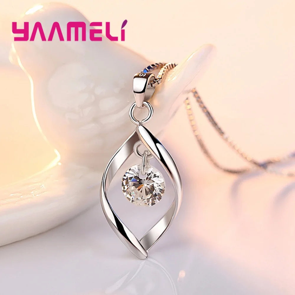 CZ Necklace Earring Bridal Jewelry Sets Wholesale 925 Sterling Silver Color Cubic Zirconia Water Drop Wedding Engagement Qme
