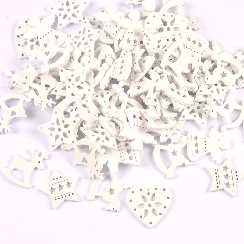 50pcs 26-30mm Wood Crafts white angels/stars/wood horse DIY Scrapbooking For Wooden Ornament Home Decoration Sewing Accessories Qme