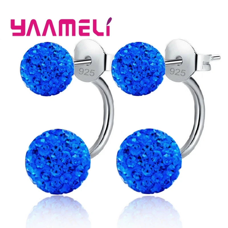 11 Colors Options!! Full Austrian CZ Crystal Paved Stud Earrings for Women 925 Sterling Silver Stamp Disco Balls Brincos Jewelry Qme