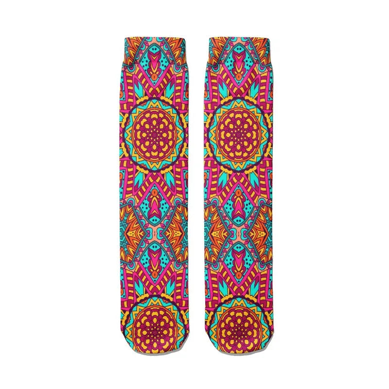 Creative Abstract 3D Mandala Socks Funny Kawaii Woman Cotton Unisex Qme style6 One Size China Mainland